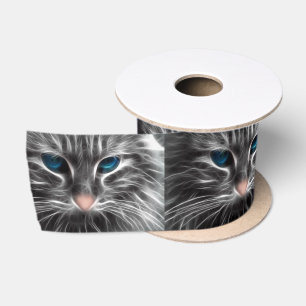 Awesome Blue Eyed Cat Face Satin Ribbon