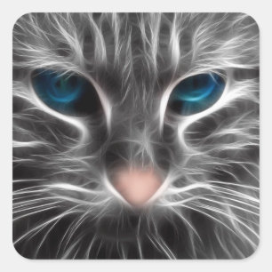 Awesome Blue Eyed Cat Face Square Sticker