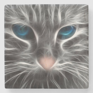 Awesome Blue Eyed Cat Face Stone Coaster
