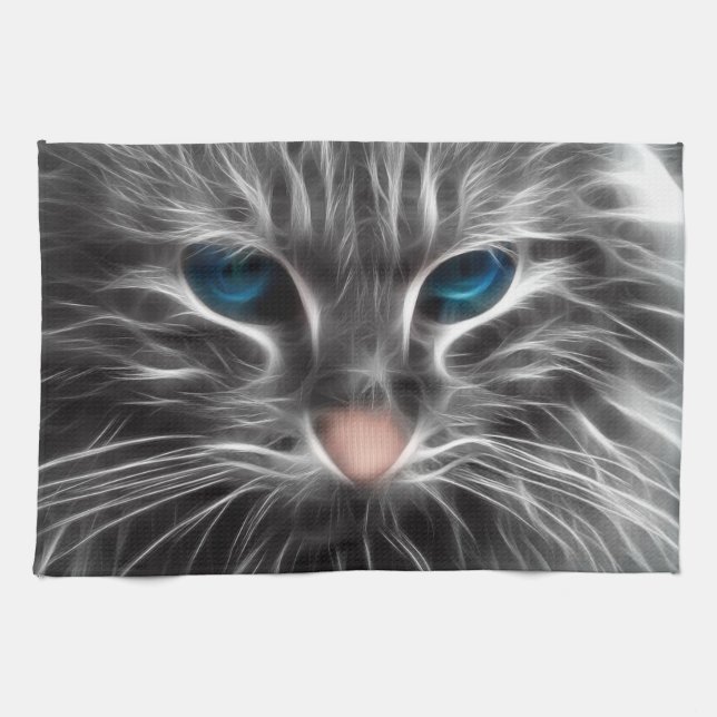 Awesome Blue Eyed Cat Face Tea Towel (Horizontal)