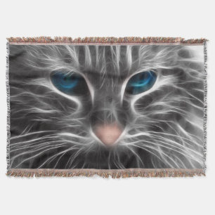 Awesome Blue Eyed Cat Face Throw Blanket
