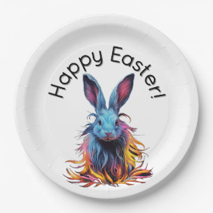 Awesome Blue Rabbit Happy Easter Paper Plate
