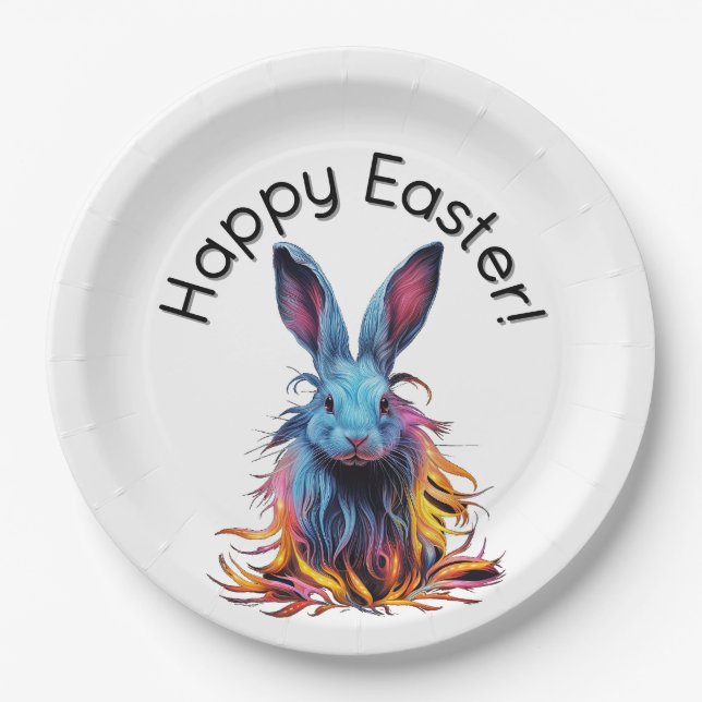 Awesome Blue Rabbit Happy Easter Paper Plate (Front)