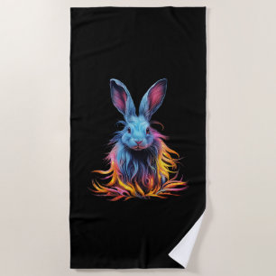 Awesome Blue Rabbit on Fire Beach Towel