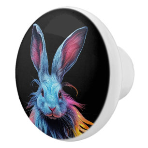 Awesome Blue Rabbit on Fire Ceramic Knob