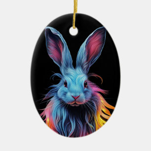 Awesome Blue Rabbit on Fire  Ceramic Tree Decoration
