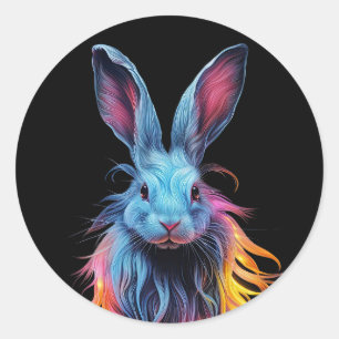 Awesome Blue Rabbit on Fire  Classic Round Sticker