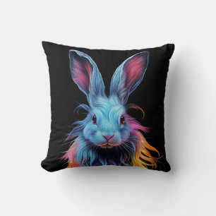 Awesome Blue Rabbit on Fire  Cushion