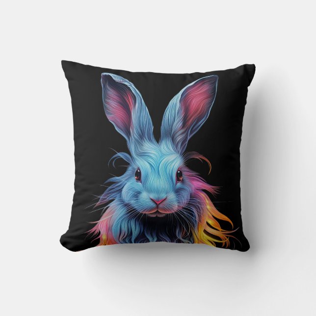 Awesome Blue Rabbit on Fire  Cushion (Front)