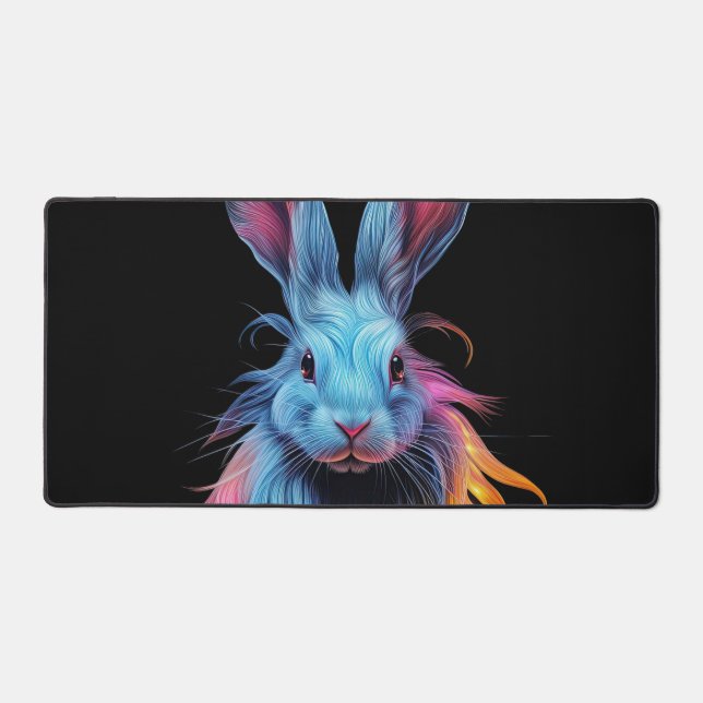 Awesome Blue Rabbit on Fire  Desk Mat (Front)