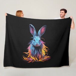 Awesome Blue Rabbit on Fire Fleece Blanket
