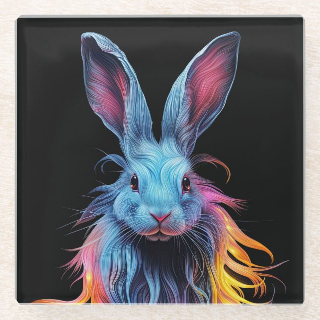 Awesome Blue Rabbit on Fire  Glass Coaster (Front)