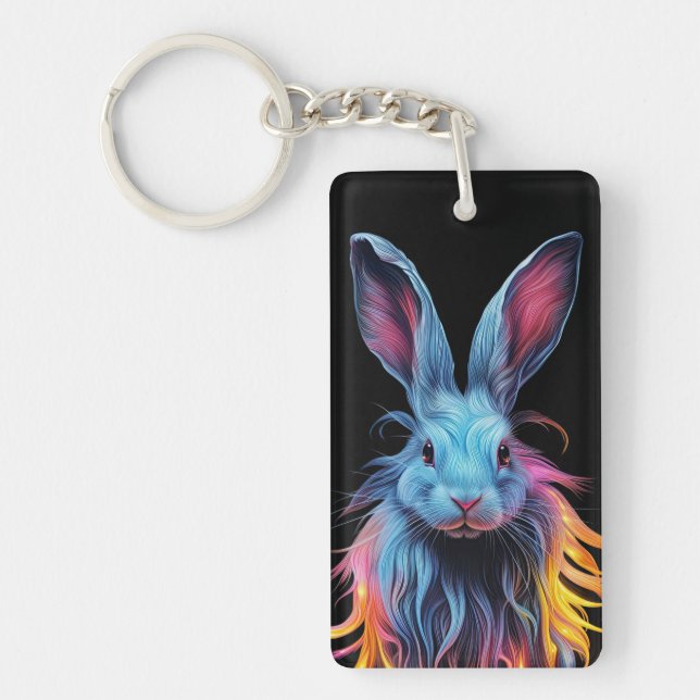 Awesome Blue Rabbit on Fire  Key Ring (Front)