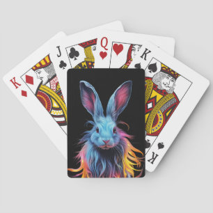 Awesome Blue Rabbit on Fire Playing Cards
