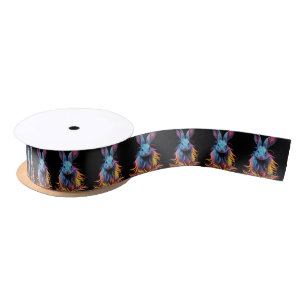 Awesome Blue Rabbit on Fire  Satin Ribbon