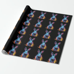 Awesome Blue Rabbit on Fire Wrapping Paper
