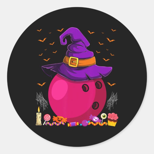Awesome Bowling Witch Hat Halloween Bowling Player Classic Round Sticker (Front)