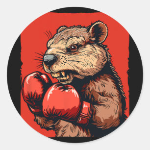 Awesome Boxing Beaver With Gloves For Sports Fans Classic Round Sticker