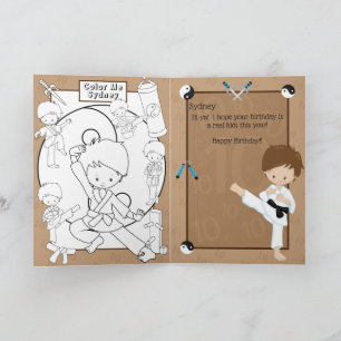 Awesome Boys Karate Colouring Page Happy Birthday Card