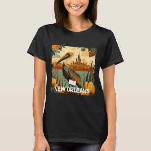 Awesome Brown Pelican with New Orleans Colours T-Shirt