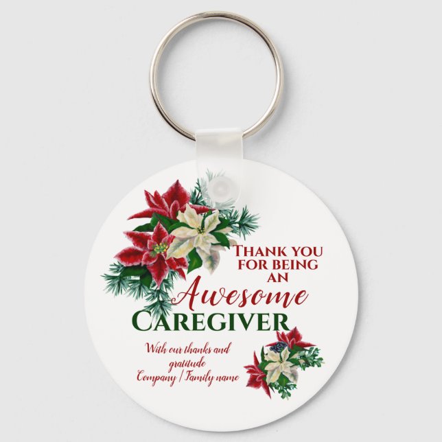 Awesome Caregiver Floral Poinsettia Appreciation  Key Ring (Front)