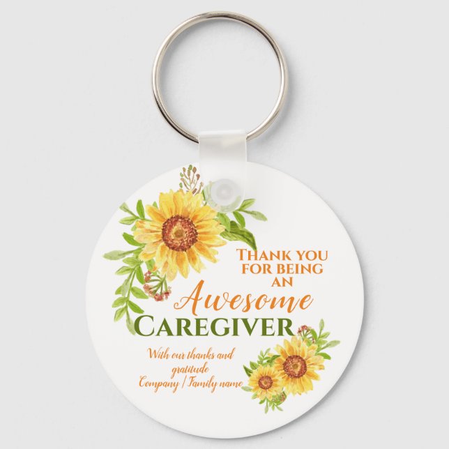 Awesome Caregiver Floral Sunflower Appreciation Key Ring (Front)