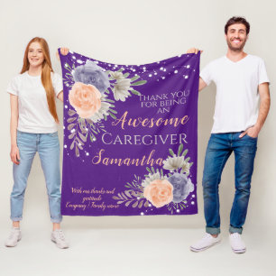 Awesome Caregiver Thank you Floral  Fleece Blanket
