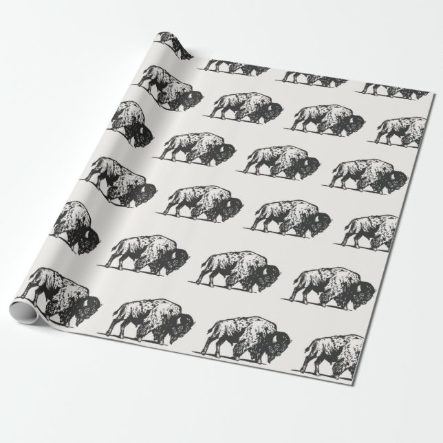 Awesome Charcoal Buffalo Pattern Wrapping Paper (Unrolled)