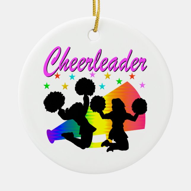 AWESOME CHEERLEADER MEGAPHONE DESIGN CERAMIC TREE DECORATION (Front)