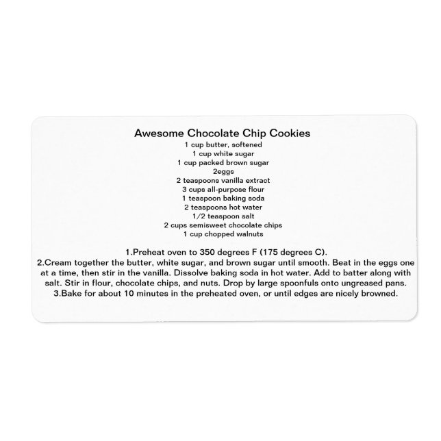 Awesome Chocolate Chip Cookie REcipe (Front)