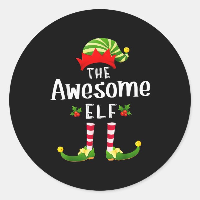 Awesome Christmas Elf Matching Pajama X-mas Party  Classic Round Sticker (Front)