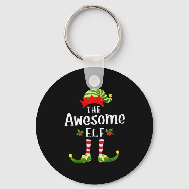 Awesome Christmas Elf Matching Pajama X-mas Party  Key Ring (Front)