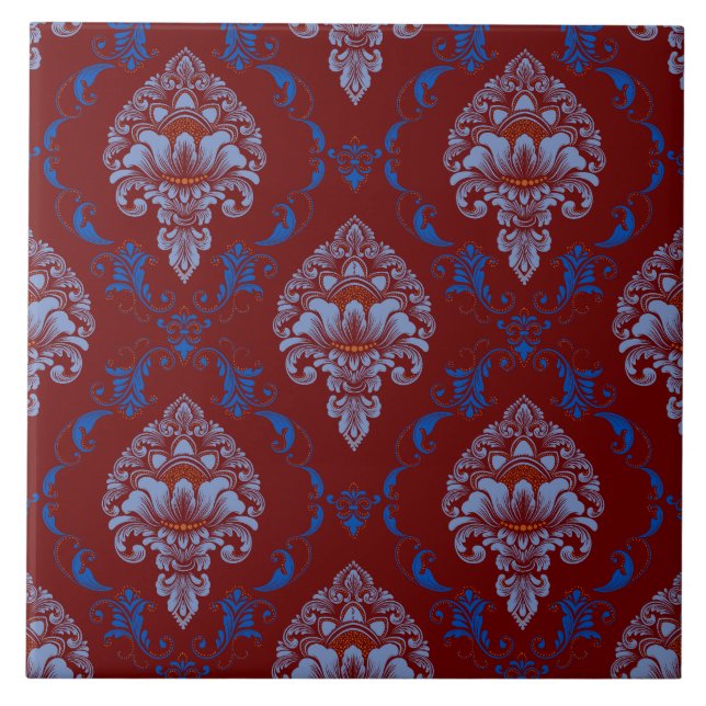 Awesome classic pattern Victorian red blue white Tile (Front)