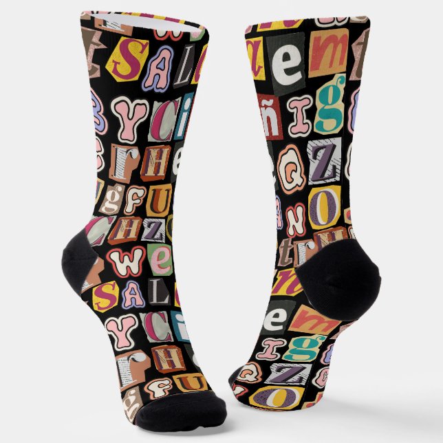 Awesome colourful lettering Black Men Socks (Angled)