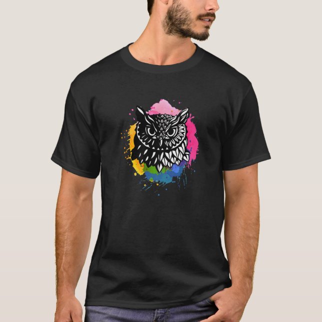 Awesome Colourful Owl Head T-Shirt (Front)