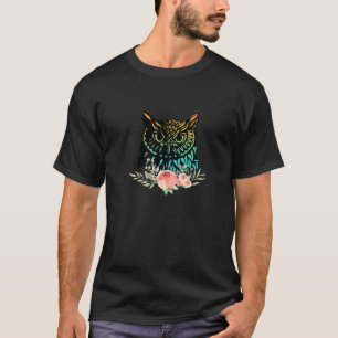 Awesome Colourful Owl Head With Rose T-Shirt