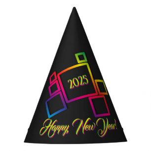 Awesome Colourful Squares on Black New Years Party Hat