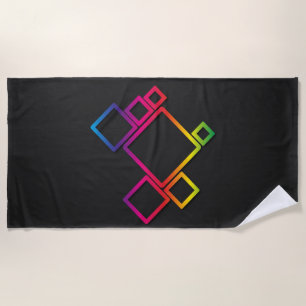 Awesome Colourful Squares on Black No. 1 Beach Towel
