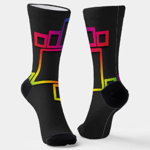 Awesome Colourful Squares on Black No. 1 Socks