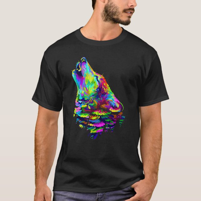 Awesome Colourful Wolf  Wildlife Animals  Women Me T-Shirt (Front)