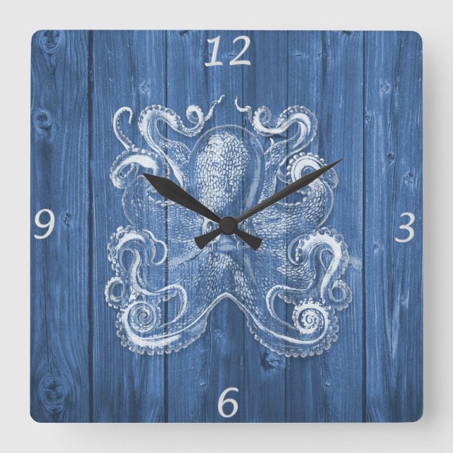 awesome cool Antique effect white octopus Square Wall Clock (Front)