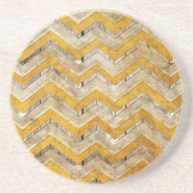 Awesome cool chevron zigzag pattern wood marble coaster (Front)