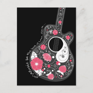 Awesome cool cute trendy girly flowers guitar postcard