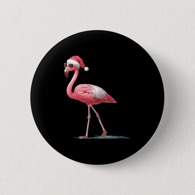 Awesome Cool Flamingo With Christmas Hat And Sungl 6 Cm Round Badge (Front)