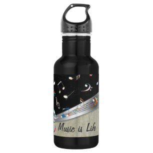 Awesome cool "Music is Life" colourful music notes 532 Ml Water Bottle