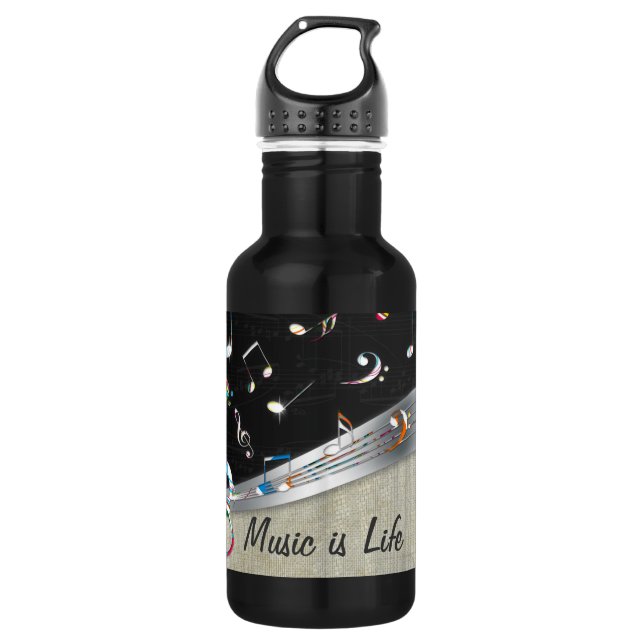Awesome cool "Music is Life" colourful music notes 532 Ml Water Bottle (Front)