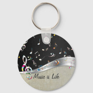 Awesome cool "Music is Life" colourful music notes Key Ring