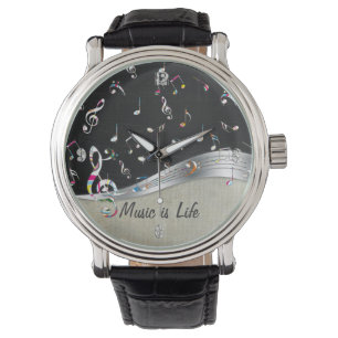 Awesome cool "Music is Life" colourful music notes Watch