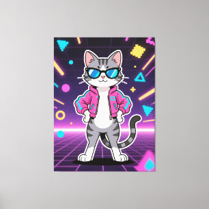 Awesome Cool Retro Gamer Cat Canvas Print