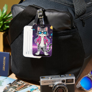 Awesome Cool Retro Gamer Cat Luggage Tag